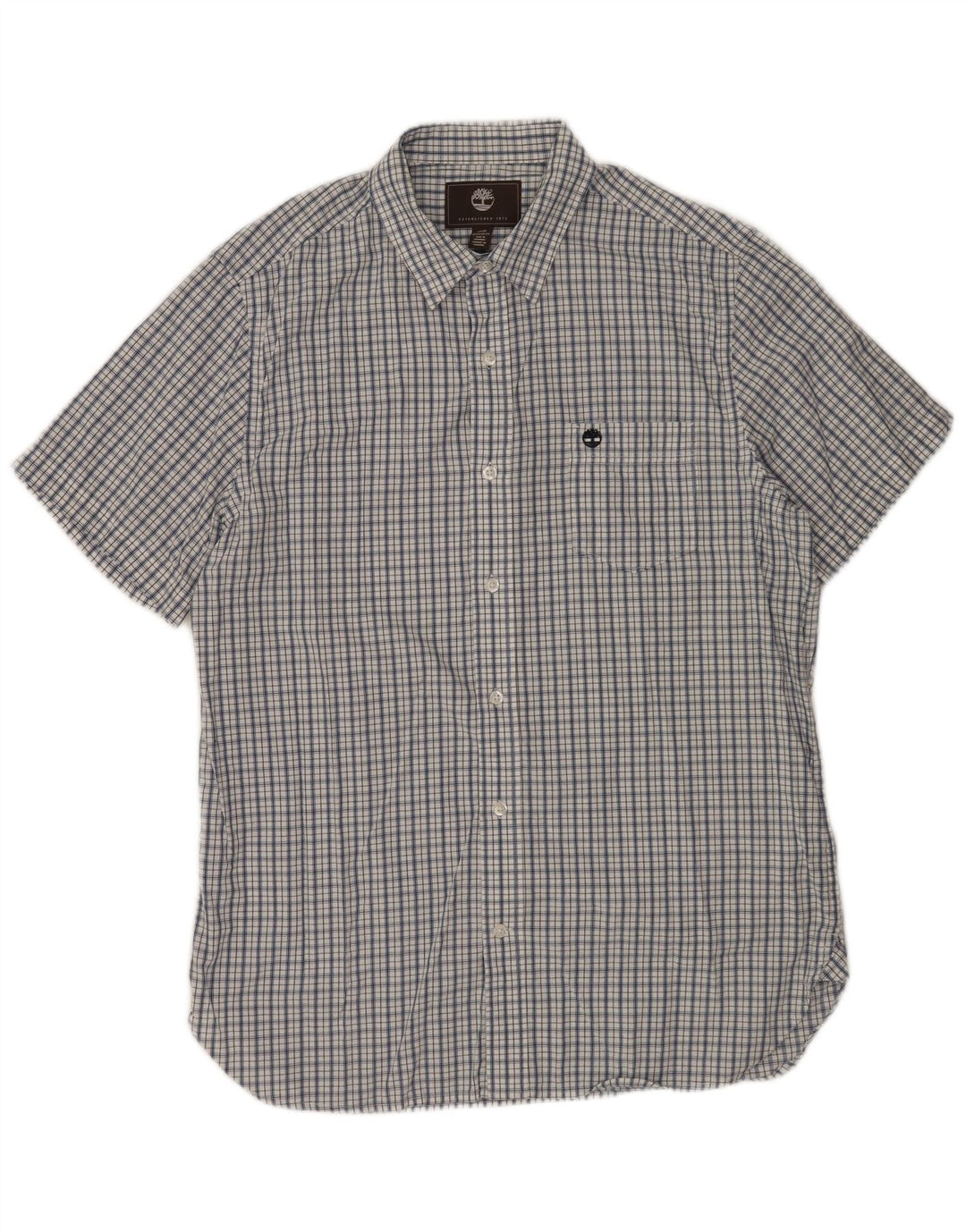 Koszula męska TIMBERLAND z krótkim rękawem i regularnym krojem, w średnią granatową kratkę