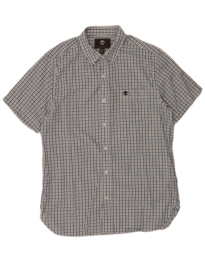 Koszula męska TIMBERLAND z krótkim rękawem i regularnym krojem, w średnią granatową kratkę