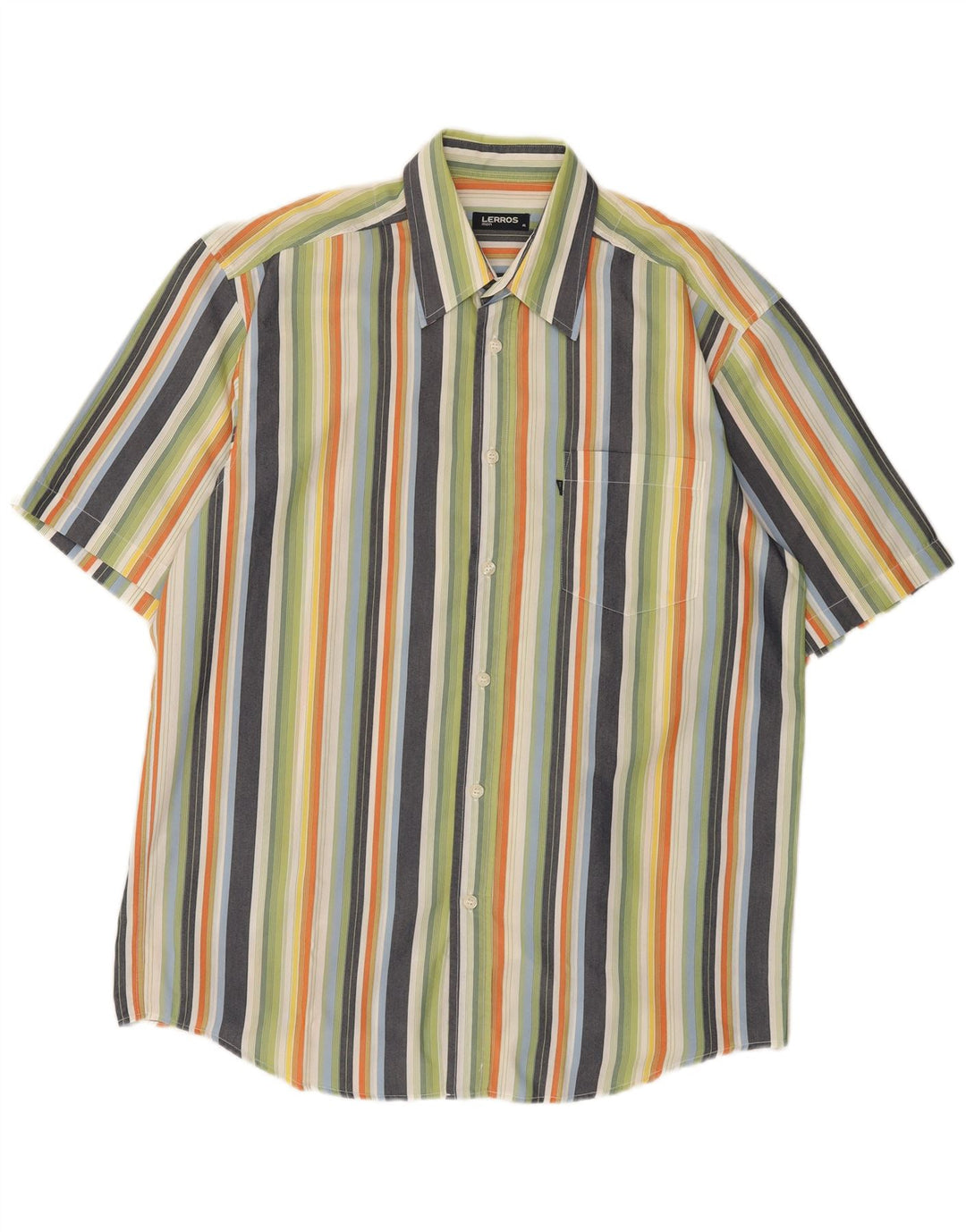 LERROS Mens Short Sleeve Shirt Medium Multicoloured Striped Cotton