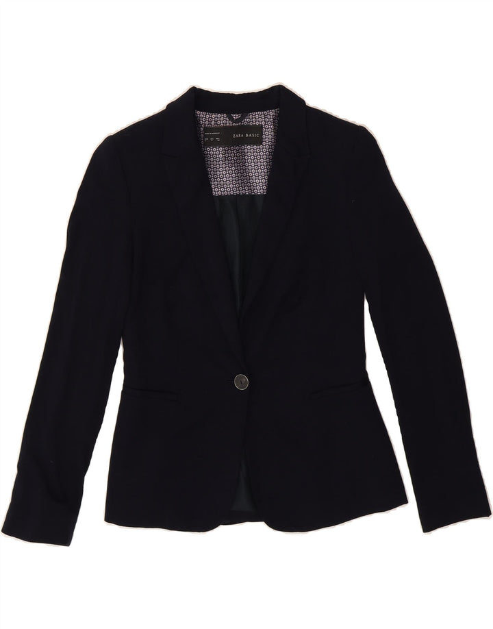ZARA Womens 1 Button Blazer Jacket UK 10 Small Navy Blue Polyester Vintage Zara and Second-Hand Zara from Messina Hembry 