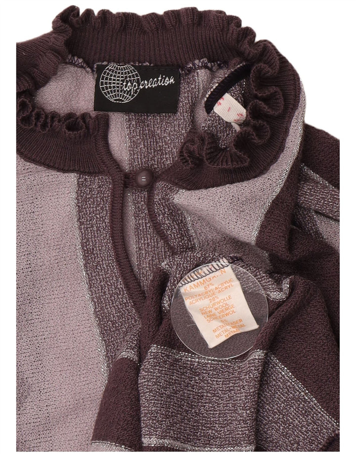 Sweter damski w stylu vintage z golfem IT 44 Średni szary akryl w paski