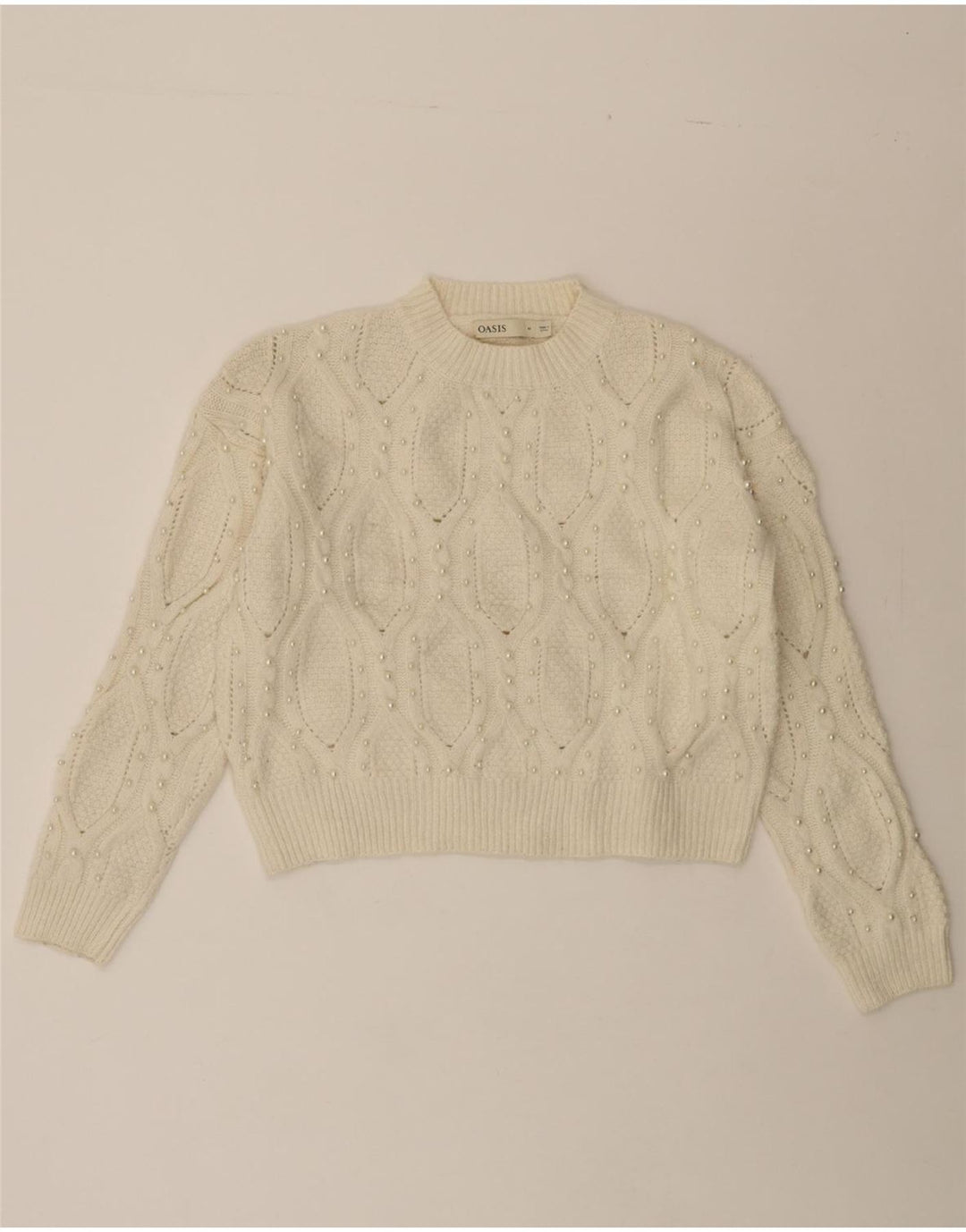 OASIS Womens Crop Crew Neck Jumper Sweater UK 14 Medium Off White Vintage Oasis and Second-Hand Oasis from Messina Hembry 