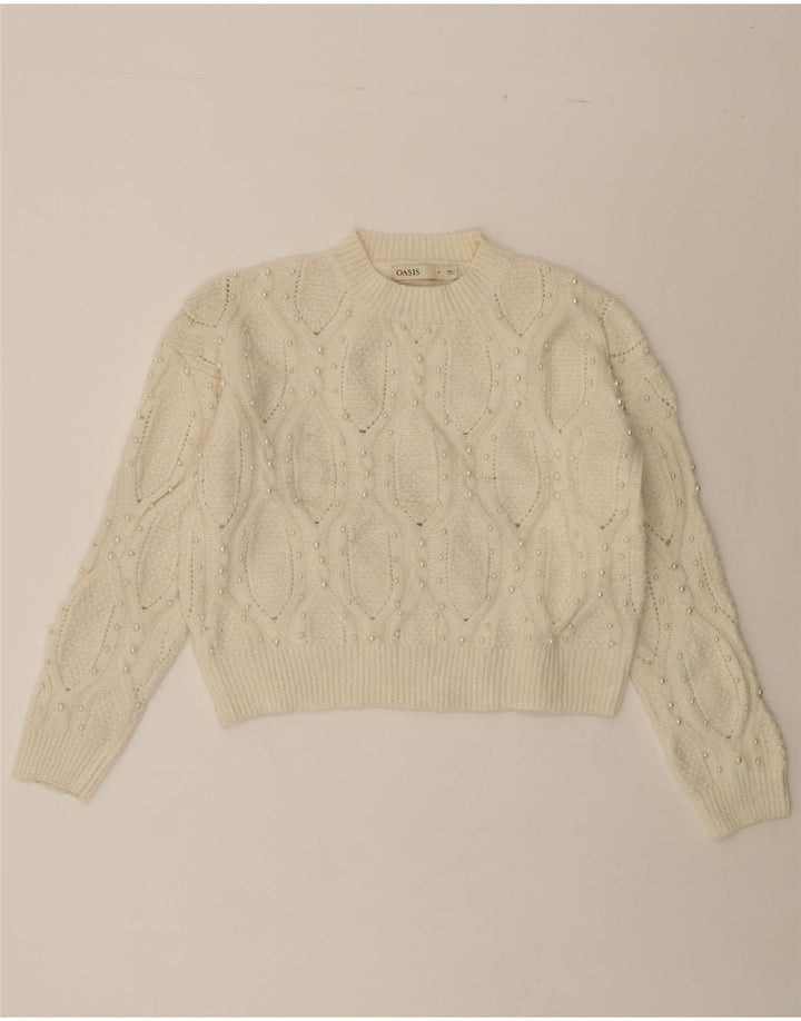 OASIS Womens Crop Crew Neck Jumper Sweater UK 14 Medium Off White Vintage Oasis and Second-Hand Oasis from Messina Hembry 