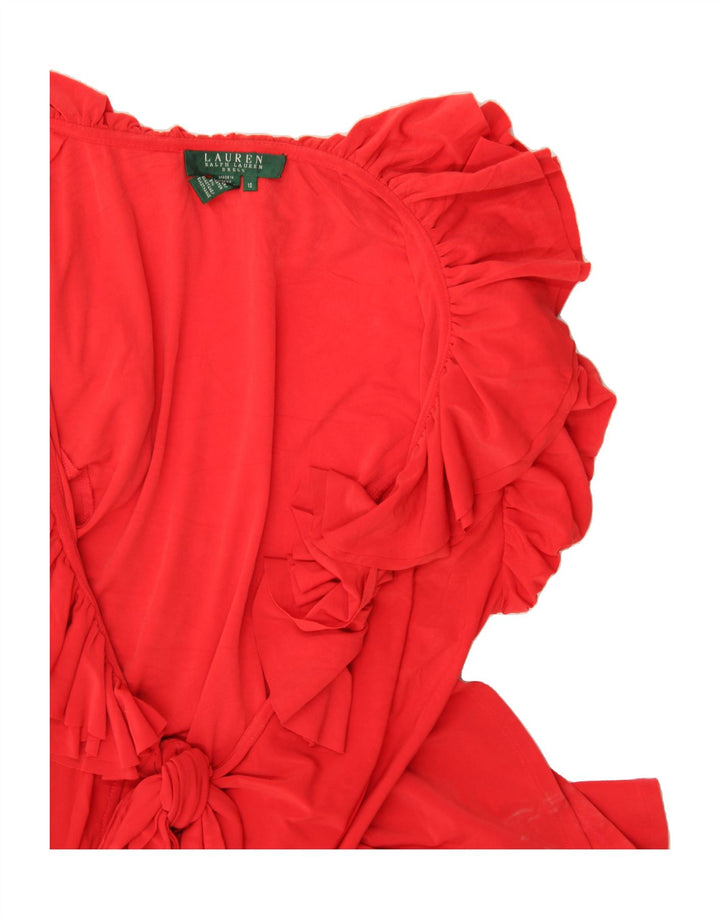 RALPH LAUREN Womens Ruffle Wrap Dress US 10 Large Red Polyester Vintage Ralph Lauren and Second-Hand Ralph Lauren from Messina Hembry 