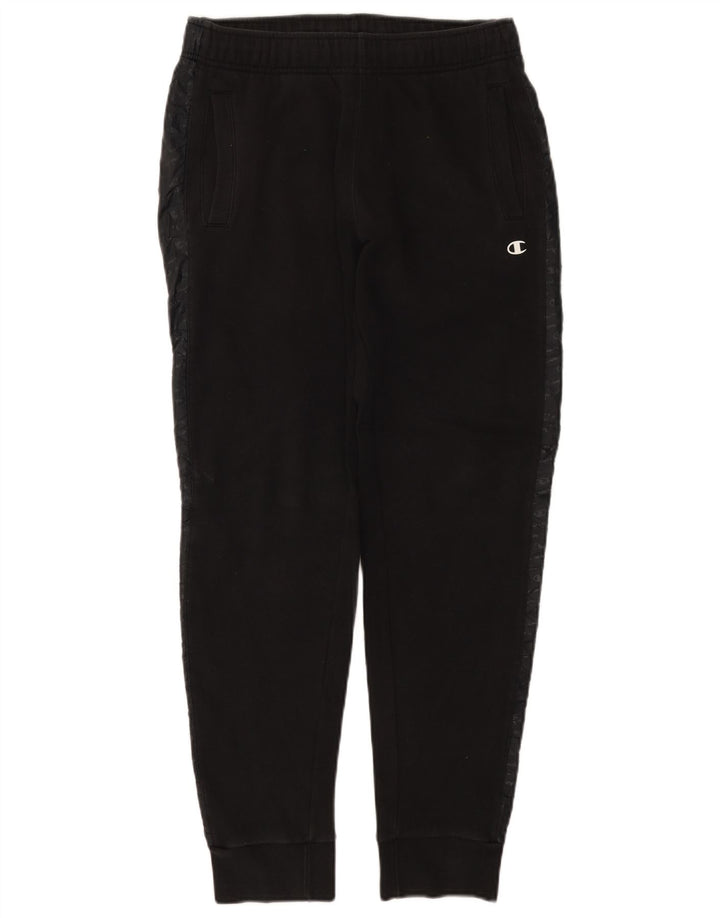 CHAMPION Mens Graphic Tracksuit Trousers Joggers Medium Black Cotton