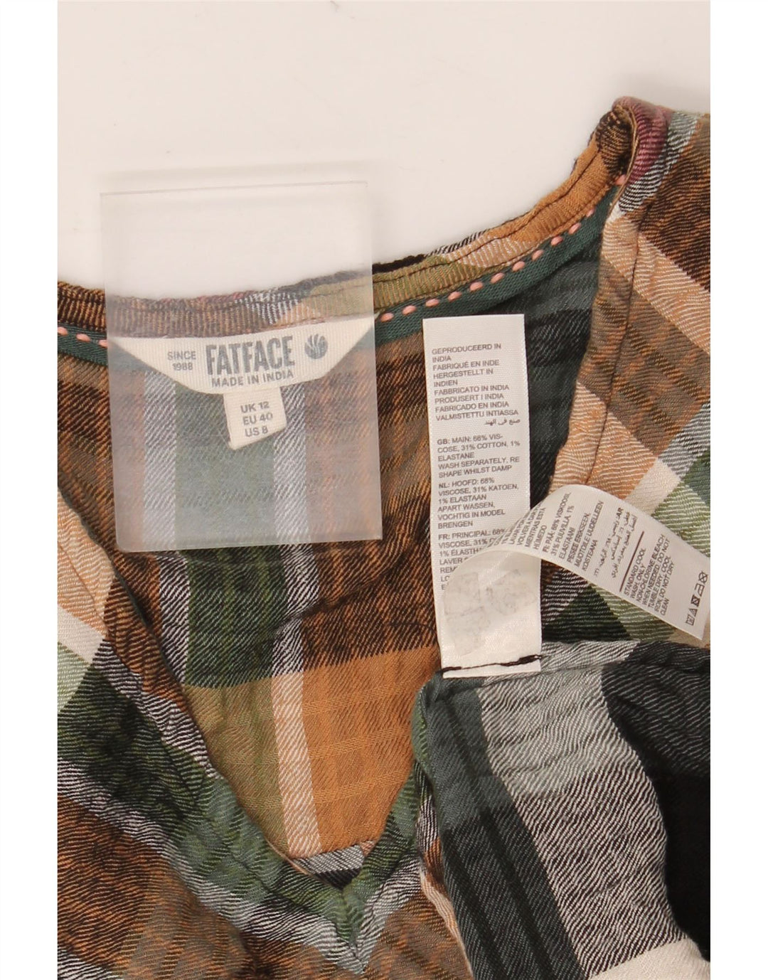 Damska bluzka z długim rękawem FAT FACE UK 12, średnia wielobarwna kratka