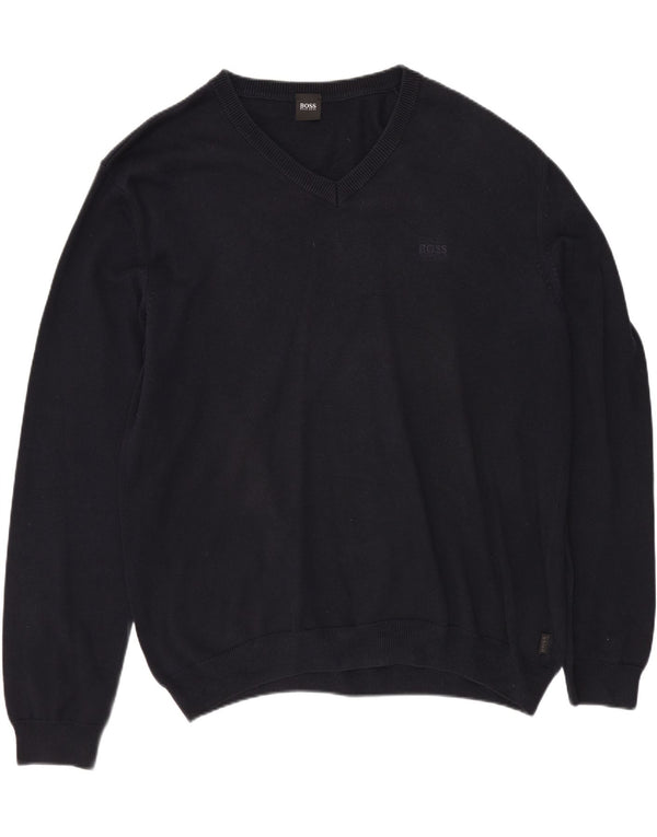 Męski sweter z dekoltem w kształcie litery V HUGO BOSS XL, granatowy, bawełniany