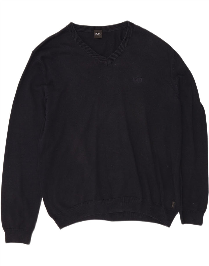 Męski sweter z dekoltem w kształcie litery V HUGO BOSS XL, granatowy, bawełniany