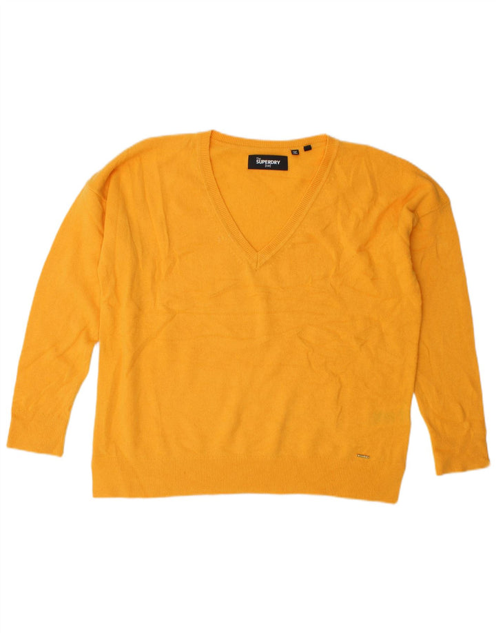 SUPERDRY Damski sweter oversize z dekoltem w kształcie litery V, UK 10, mały, żółty, wełniany