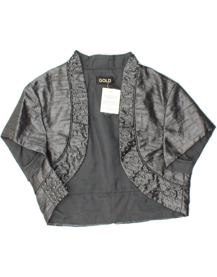 VINTAGE Womens Bolero Top UK 10 Small Grey Viscose Vintage Vintage and Second-Hand Vintage from Messina Hembry 