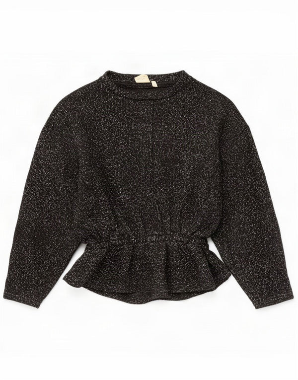 Vintage damski sweter z dekoltem w łódkę UK 14 średni czarny nakrapiany