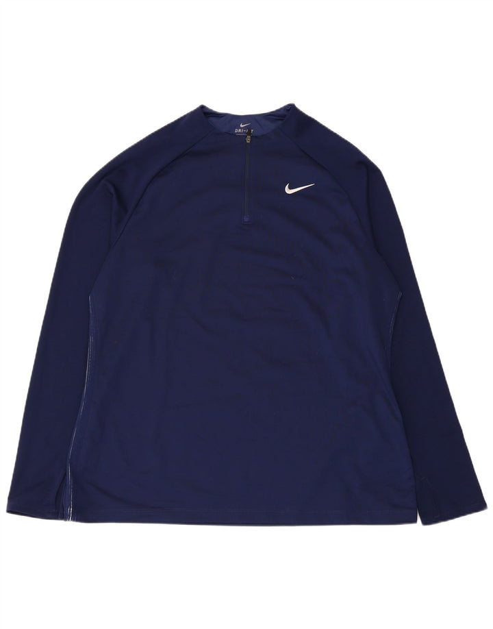 Męski dres Nike Dri Fit z zamkiem błyskawicznym na szyi, XL Granatowy poliester