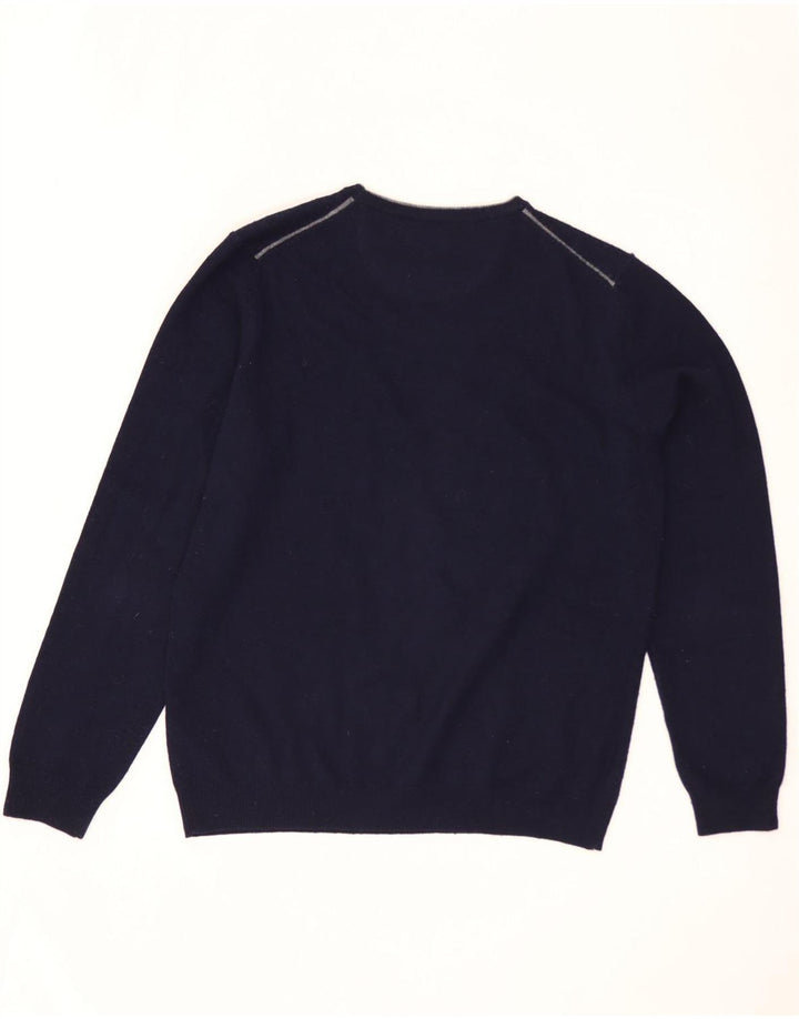 MASSIMO DUTTI Męski sweter z okrągłym dekoltem, duży, granatowy, wełniany