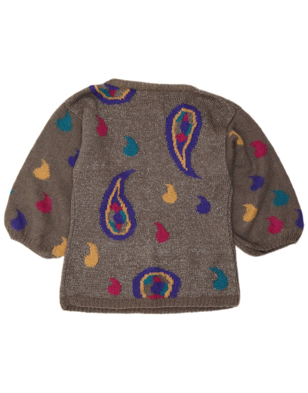 Sweter damski w stylu vintage z dekoltem w łódkę UK 12, średni szary Paisley