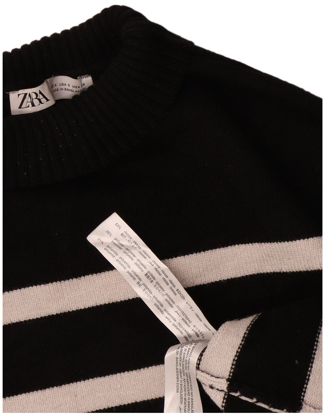 Damski sweter oversize z golfem Zara UK 10 w małe czarne paski