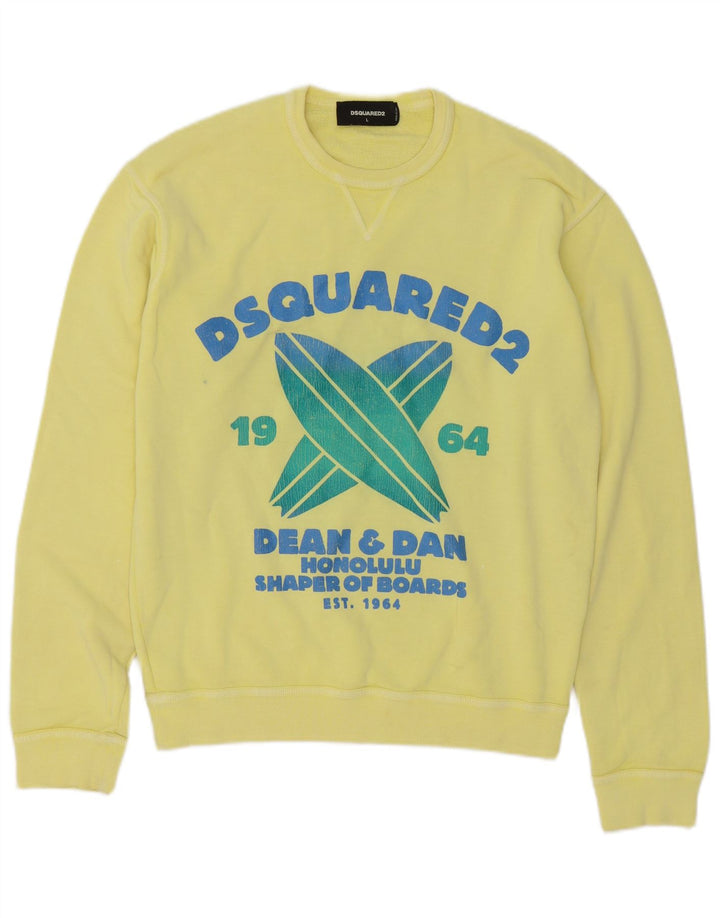 Dsquared2 Męska bluza z grafiką, duża, żółta bawełna