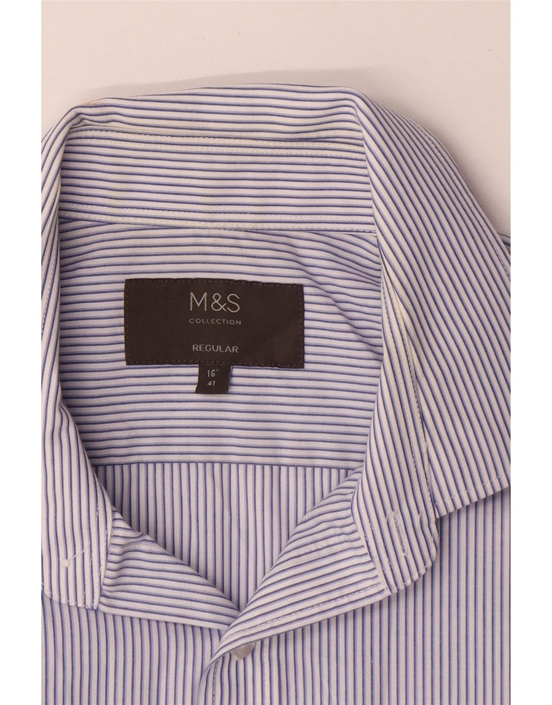 MARKS & SPENCER Męska koszula z krótkim rękawem, rozmiar 41 16, duże niebieskie prążki