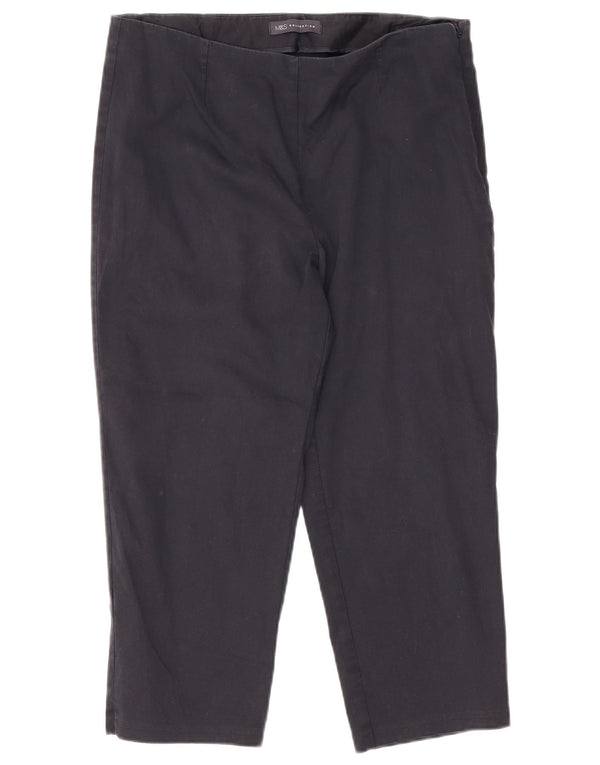 Marks & Spencer Womens Capri Trousers UK 14 Large W32 L21 Navy Blue Cotton