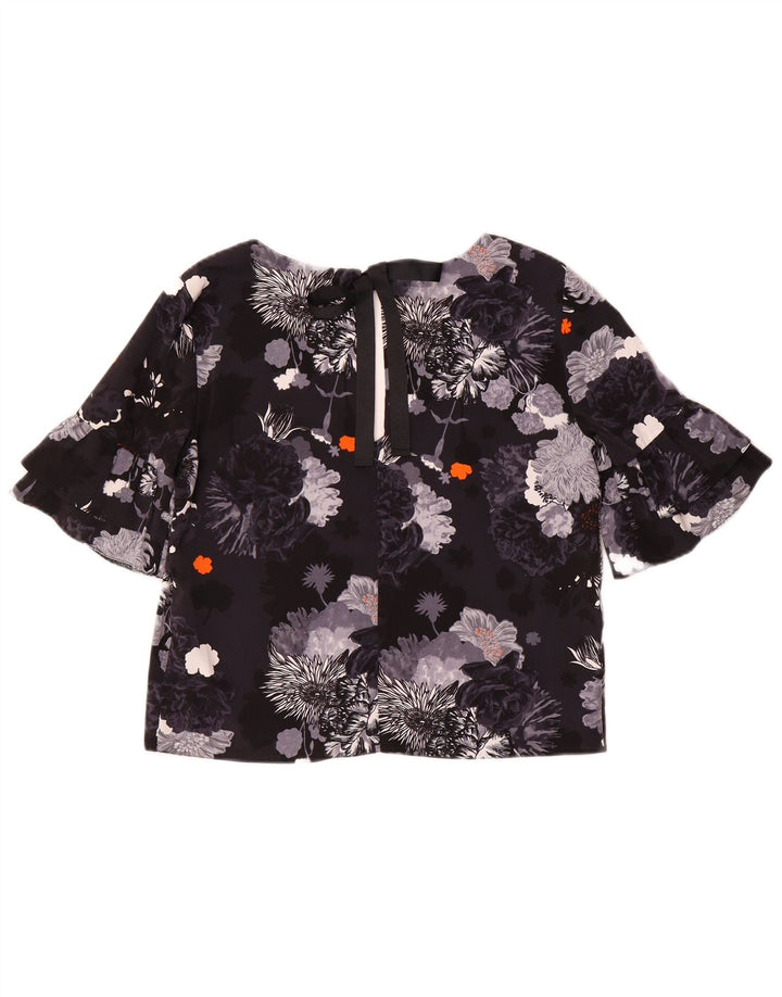 Damska bluzka oversize Topshop UK 6 XS, czarna w kwiaty, poliester