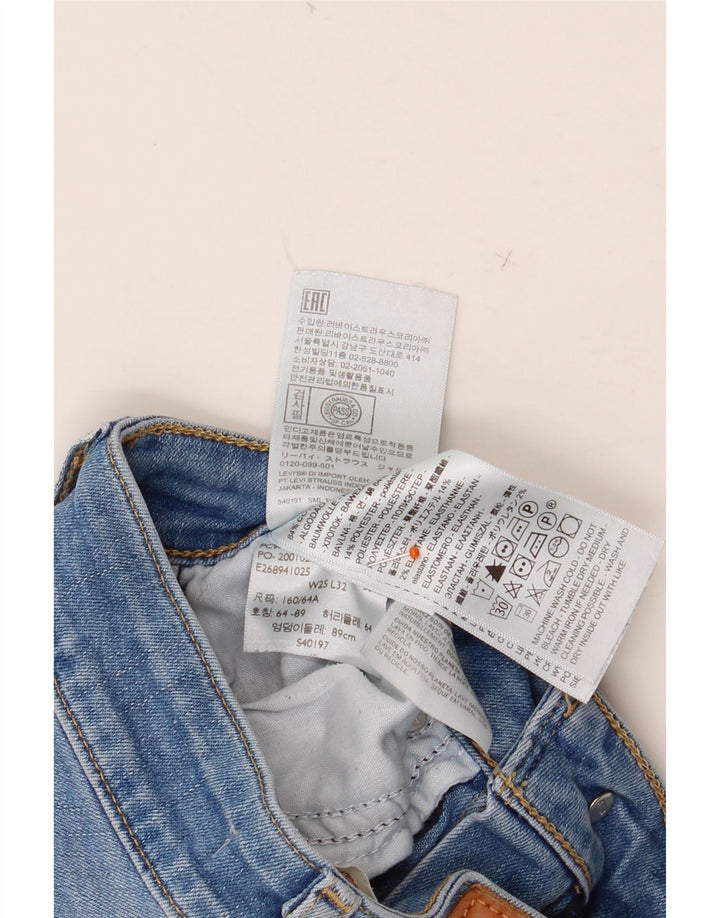 Damskie jeansy LEVI'S z wysokim stanem, rozkloszowane W25 L32, niebieska bawełna