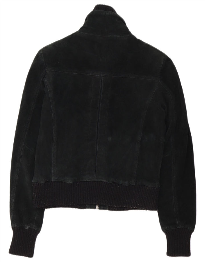 Vintage damska zamszowa kurtka bomber UK 10, mała czarna skóra