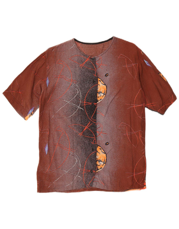 Vintage damska graficzna bluzka z krótkim rękawem UK 14, duża brązowa