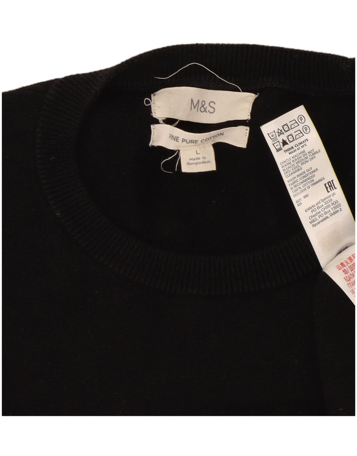 Marks & Spencer Męski sweter z okrągłym dekoltem, duży, czarny, bawełniany