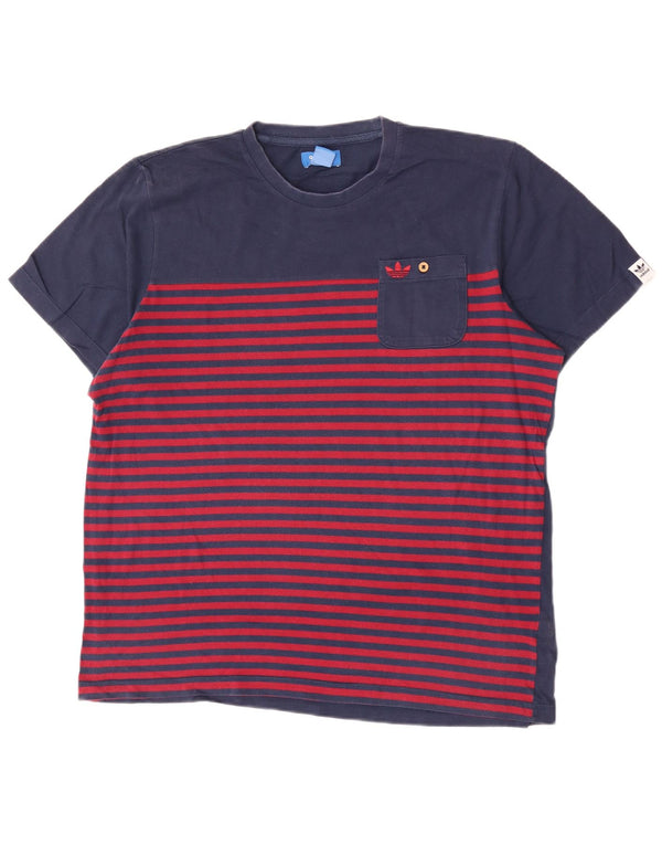 Adidas Męski T-Shirt Top Duży Granatowy Bawełniany Paski