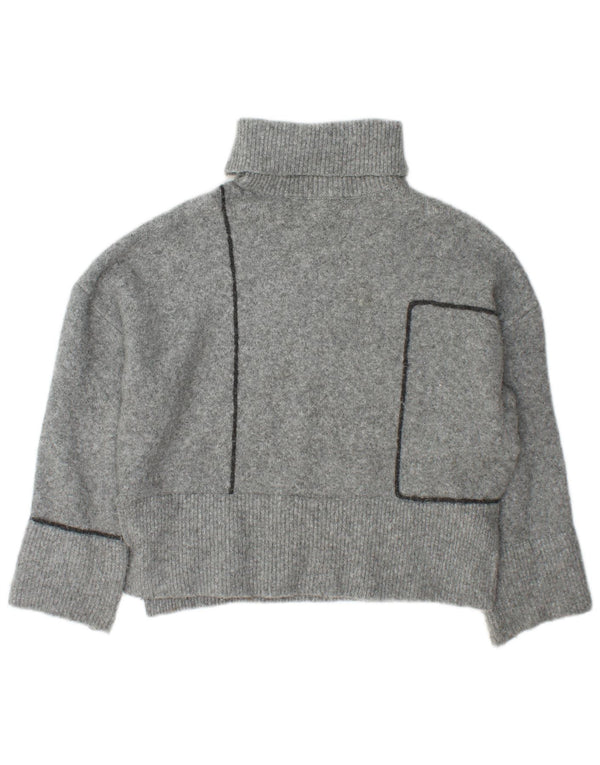 Damski sweter oversize Zara z golfem UK 10, mały, szary, akrylowy