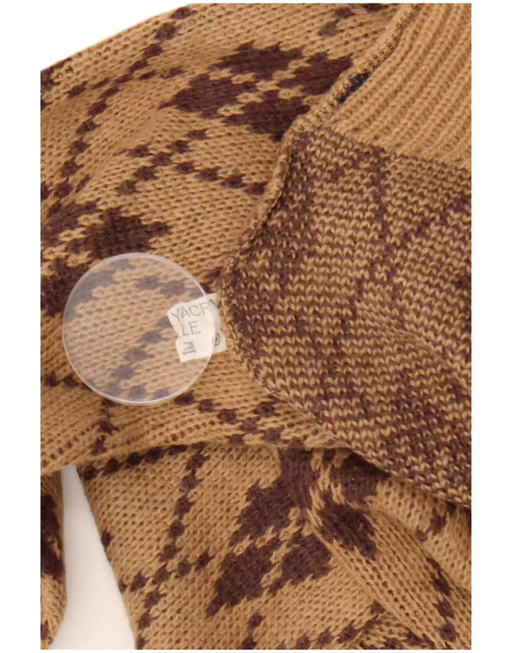 Sweter damski VINTAGE z wywijanym dekoltem UK 18 XL Brązowy Argyle/Diament