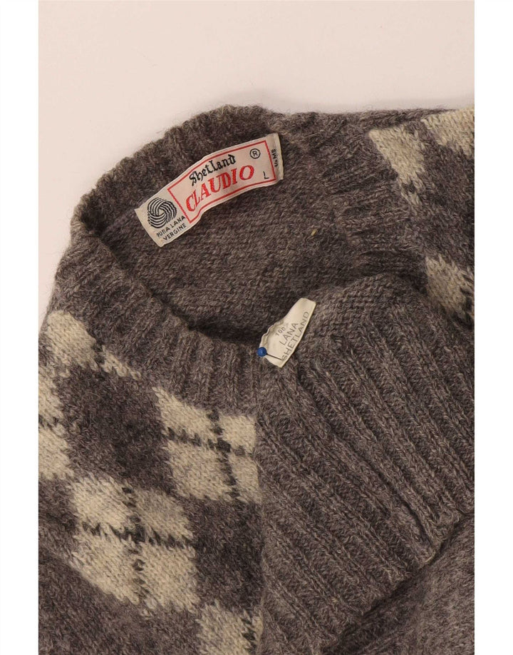 Damski sweter z wycięciem pod szyją Claudio UK 14, duży, szary, argyle/diament