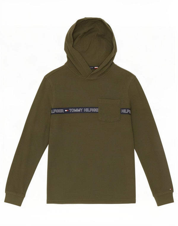 Chłopięcy top z grafiką Tommy Hilfiger z długim rękawem, 13-14 lat, khaki, blok kolorów