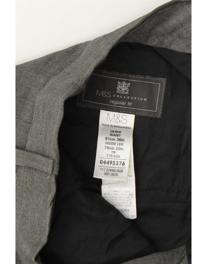 Męskie spodnie garniturowe Marks & Spencer o regularnym kroju W36 L29 Szary poliester