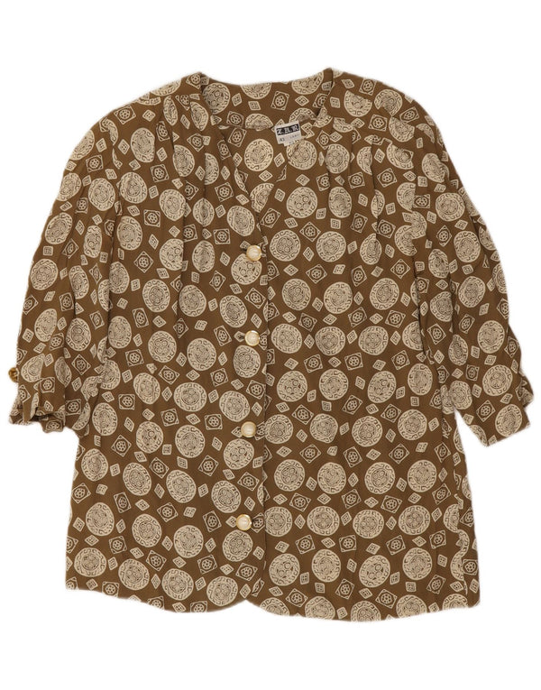 Damska bluzka koszulowa w stylu vintage z rękawem 3/4 IT 43, średni khaki, geometryczny octan