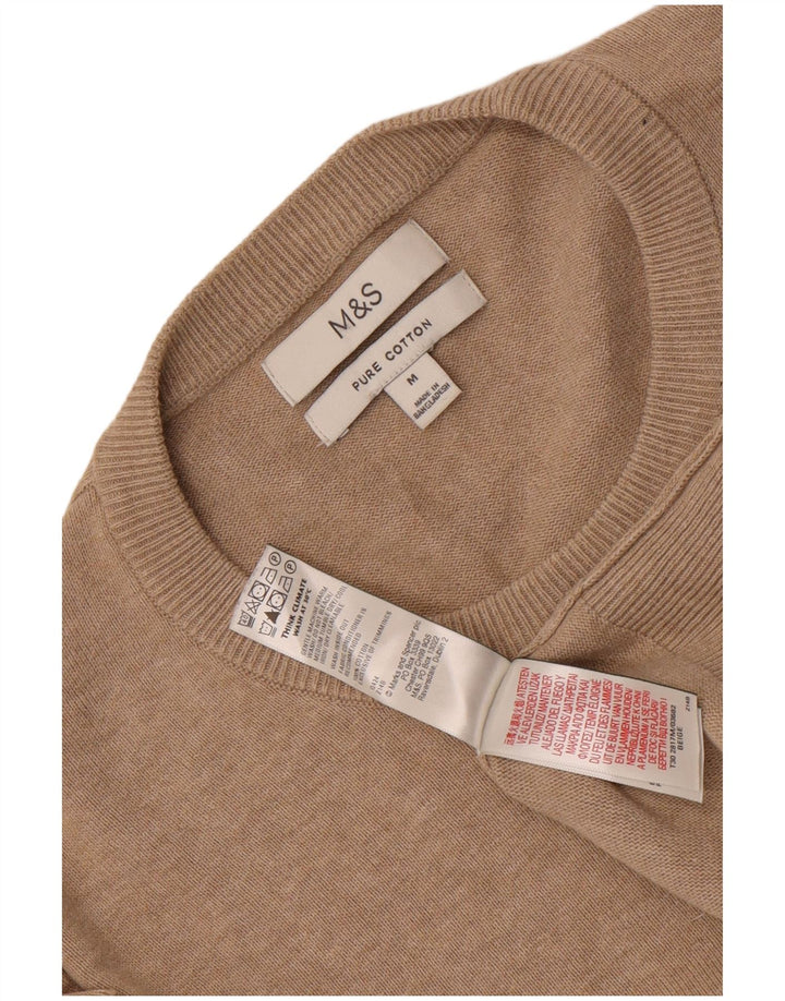Marks & Spencer Męski sweter z okrągłym dekoltem, średnio beżowy, bawełniany