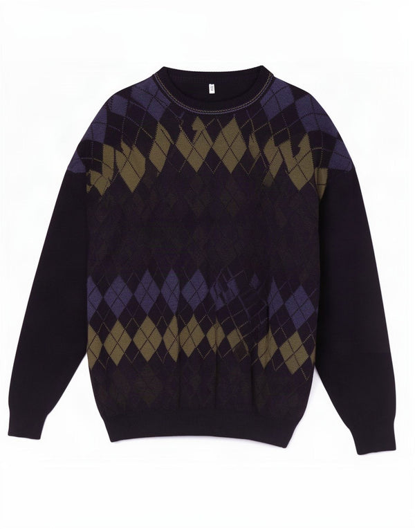 Sweter męski z okrągłym dekoltem w stylu vintage IT 52/54, duży granatowy