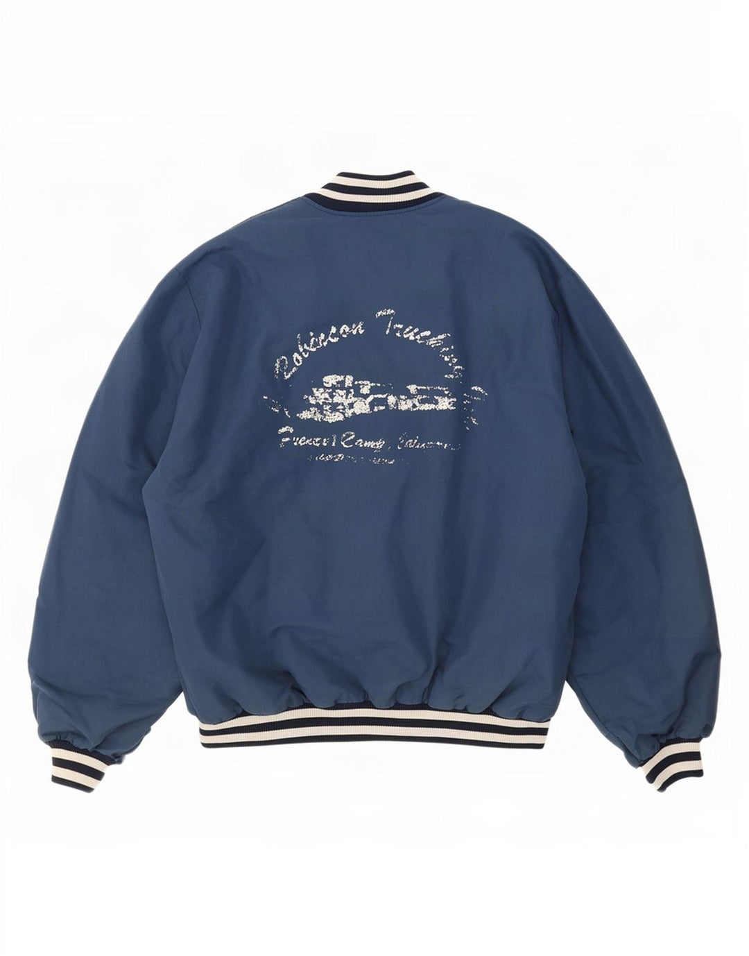 Vintage męska graficzna kurtka Varsity UK 44 2XL niebieska