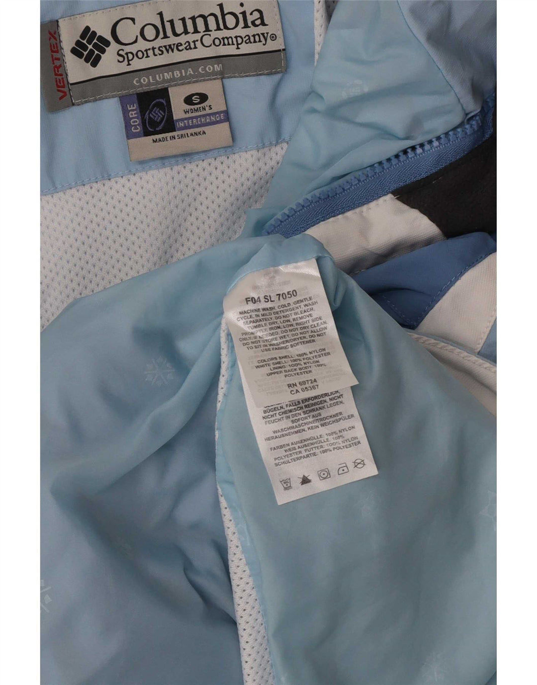 Damska kurtka przeciwdeszczowa z kapturem, oversize, Columbia, UK 10, mały, niebieski, blok kolorów