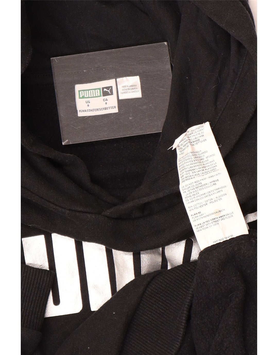 Dziewczęcy sweter z kapturem i grafiką PUMA, 7-8 lat, czarna bawełna