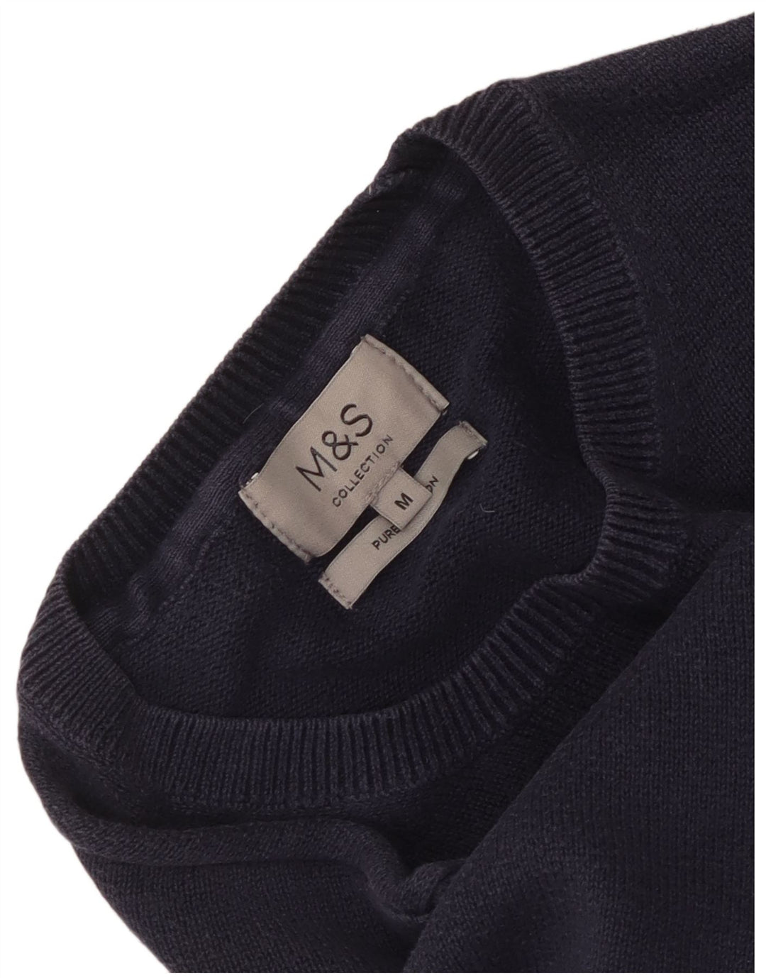 Marks & Spencer Męski sweter z okrągłym dekoltem, średni granatowy, bawełniany