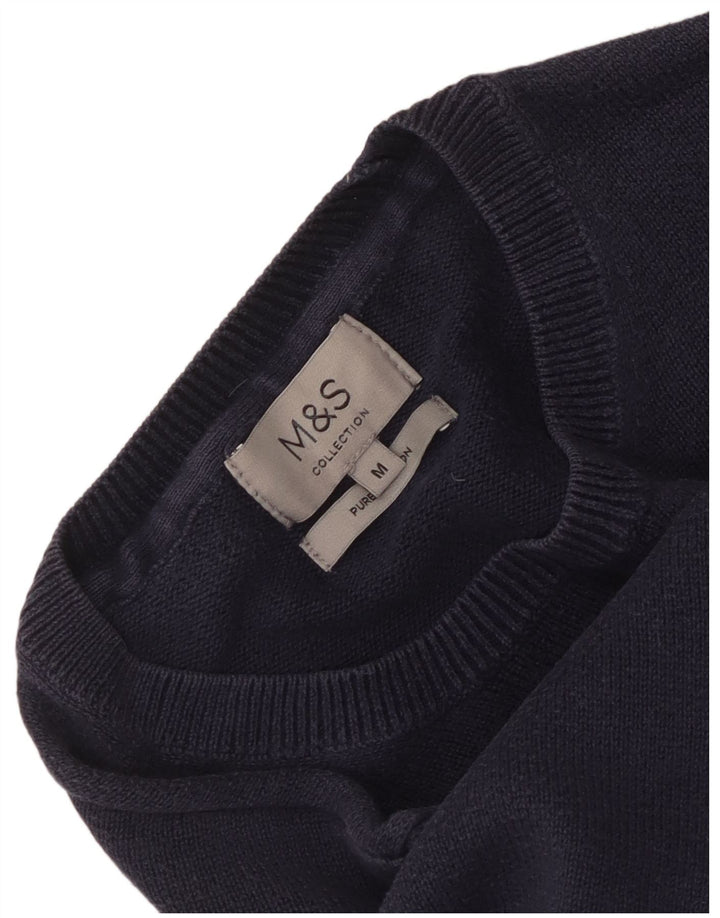 Marks & Spencer Męski sweter z okrągłym dekoltem, średni granatowy, bawełniany