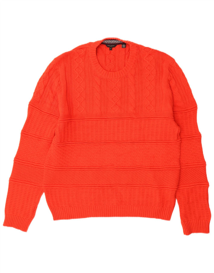 Męski sweter Ted Baker z okrągłym dekoltem, rozmiar 4, duży, czerwony, bawełniany