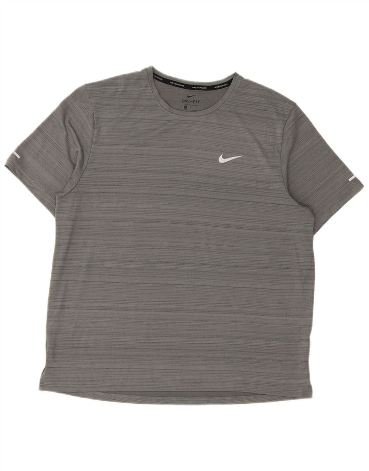 Męski T-shirt Nike Dri Fit, duży, szary, poliestrowy w prążki