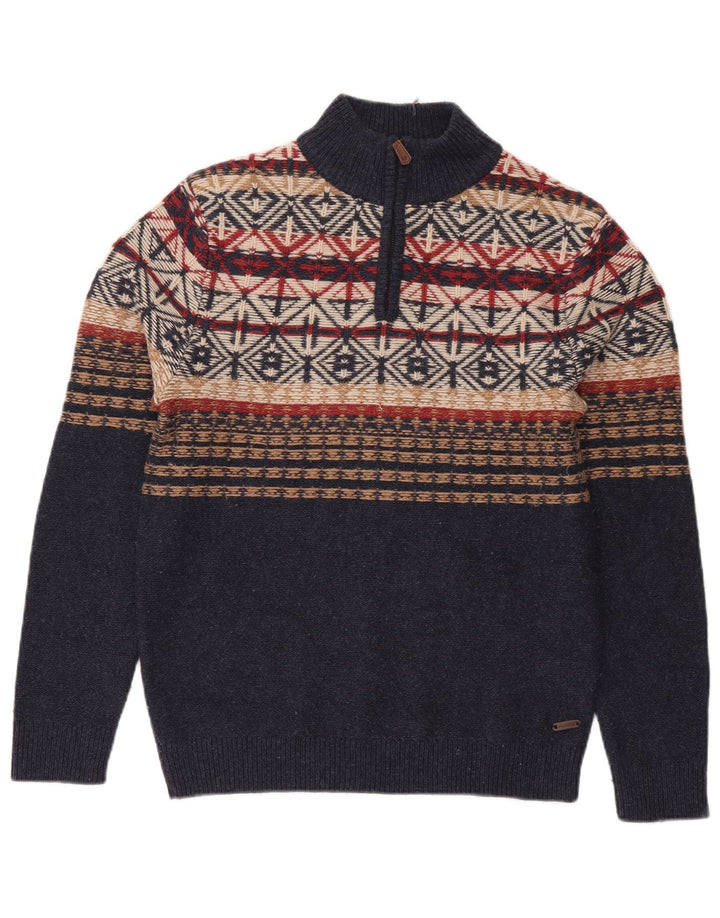 Męski sweter zapinany na zamek White Stuff, mały, granatowy Fair Isle