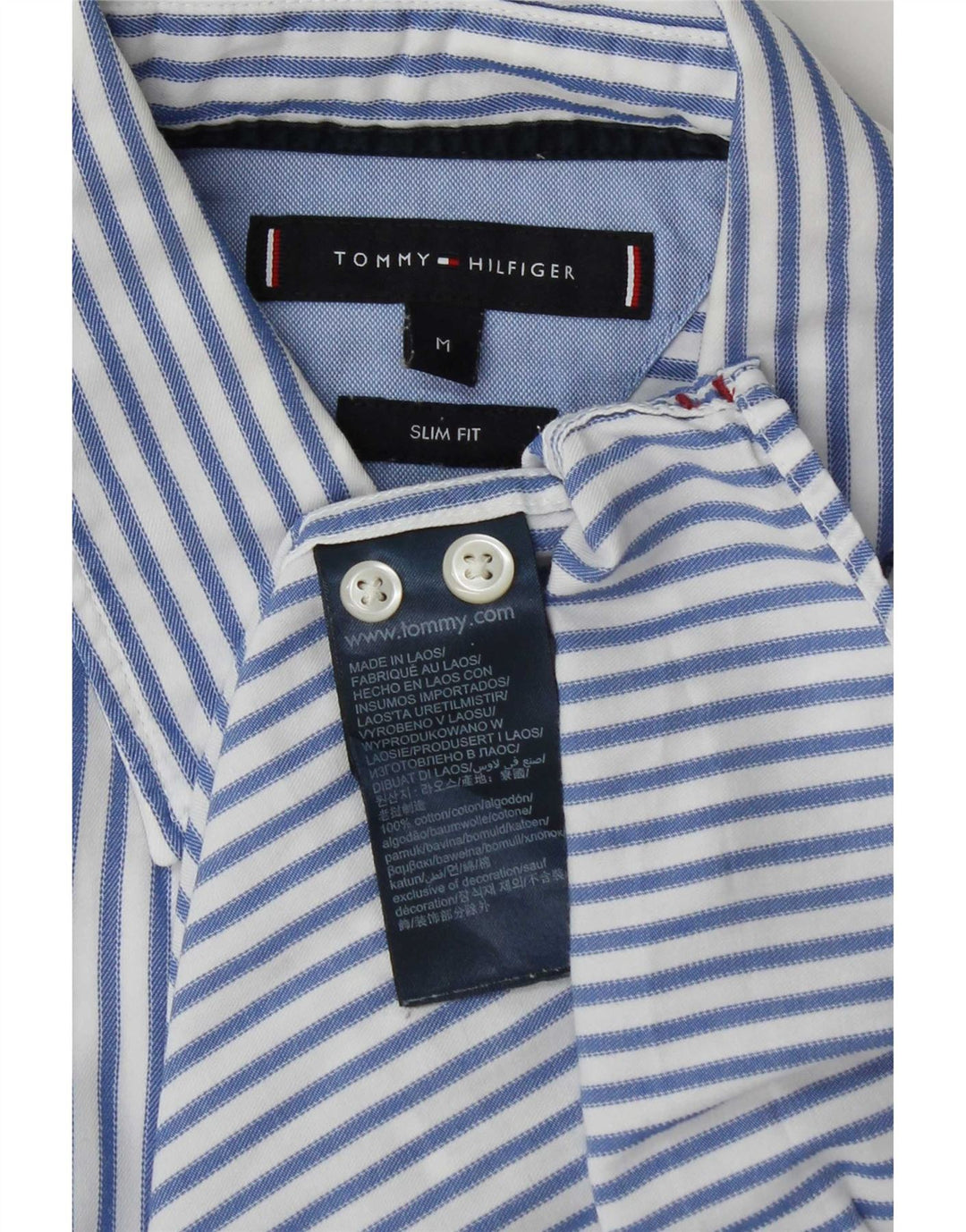 Męska koszula slim fit Tommy Hilfiger w średnie niebieskie paski, bawełniana