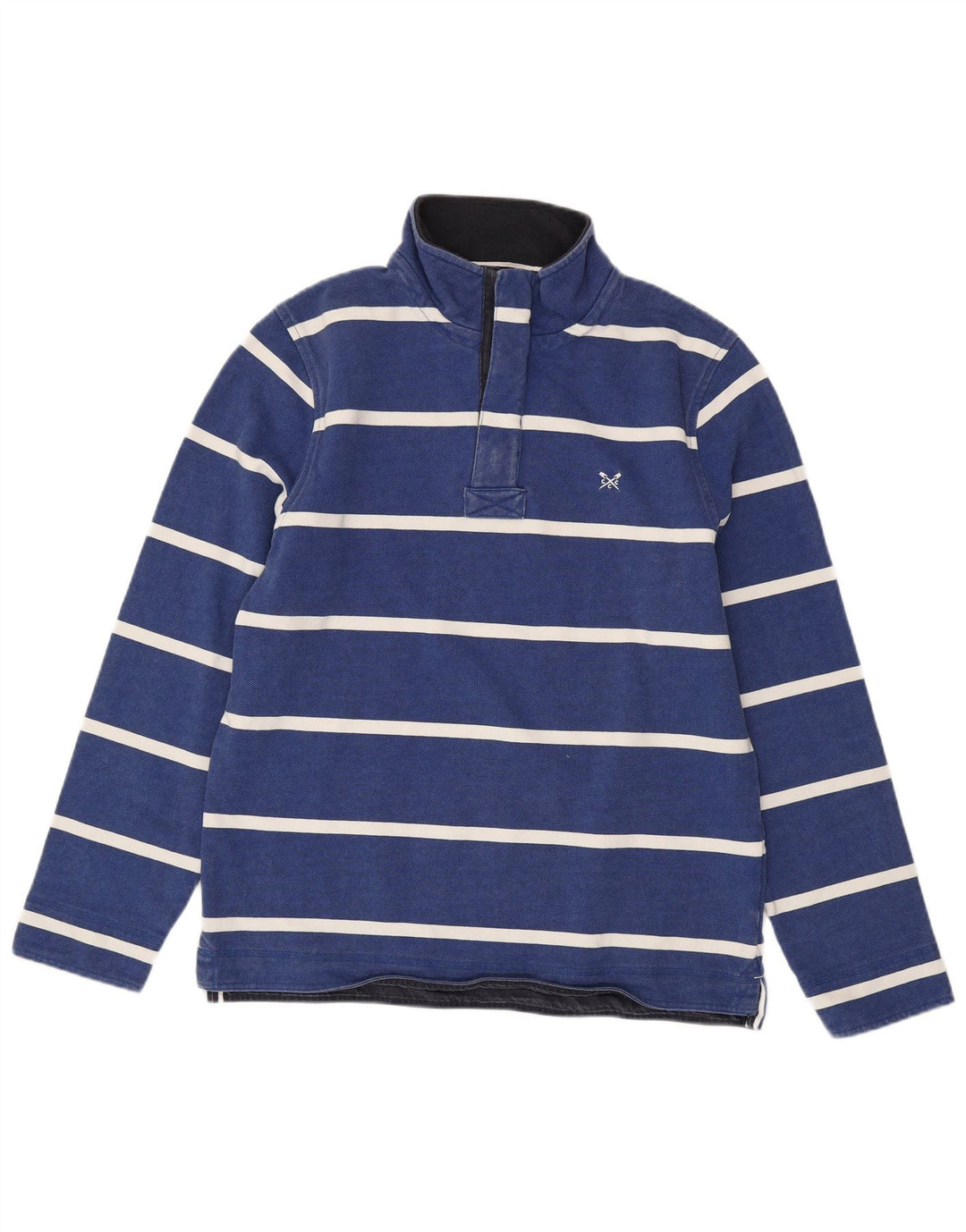CREW CLOTHING Męski sweter zapinany na guziki, w średnie niebieskie paski