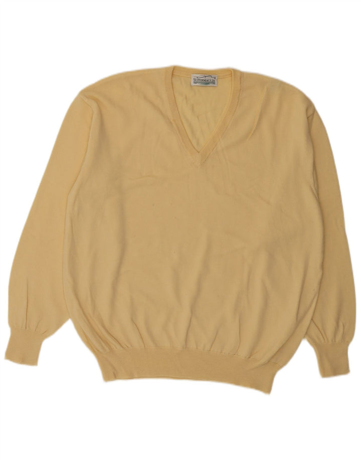 Męski sweter Supermaglia z dekoltem w kształcie litery V, średnia żółta wełna