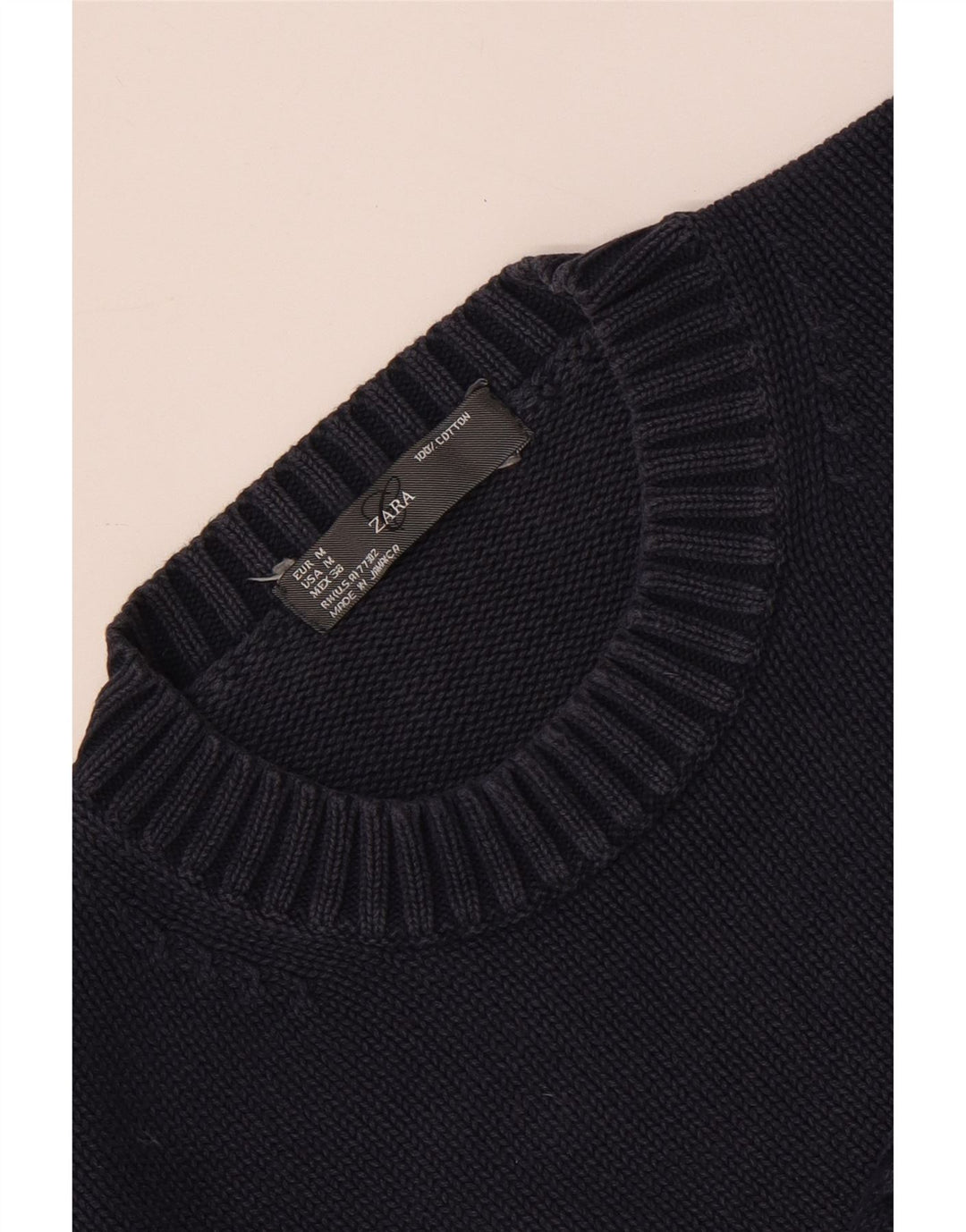 Męski sweter z okrągłym dekoltem Zara, średni granatowy, bawełniany
