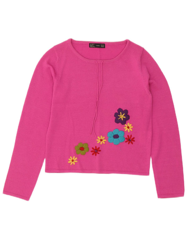 Damski sweter Zara Crop Boat Neck Sweter UK 12 Średni różowy kwiatowy akryl