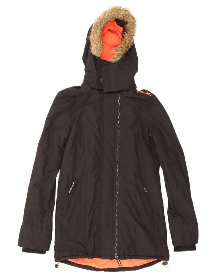 Damska kurtka parka z kapturem Superdry UK 6 XS, czarny poliester